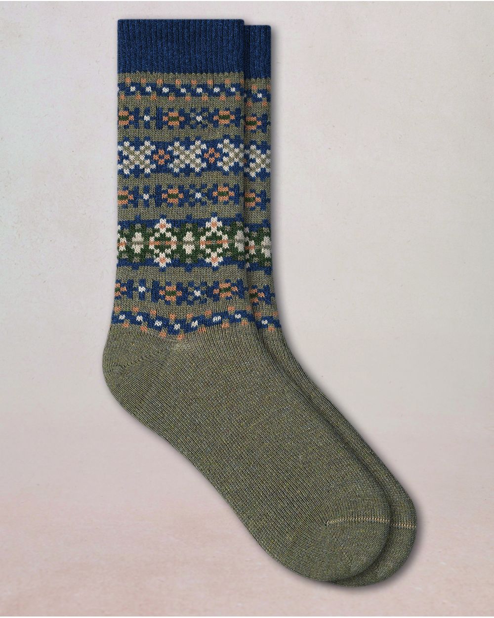 BLEUFORET wool & cashmere socks with jaquard pattern- Khakhi/Amiral/Cobalt- 7100