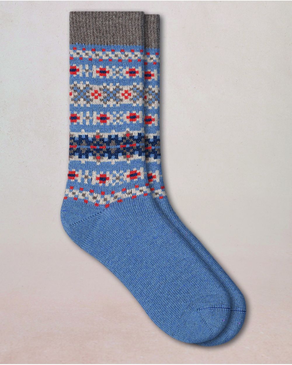 BLEUFORET wool & cashmere socks with jaquard pattern- Khakhi/Amiral/Cobalt- 7100