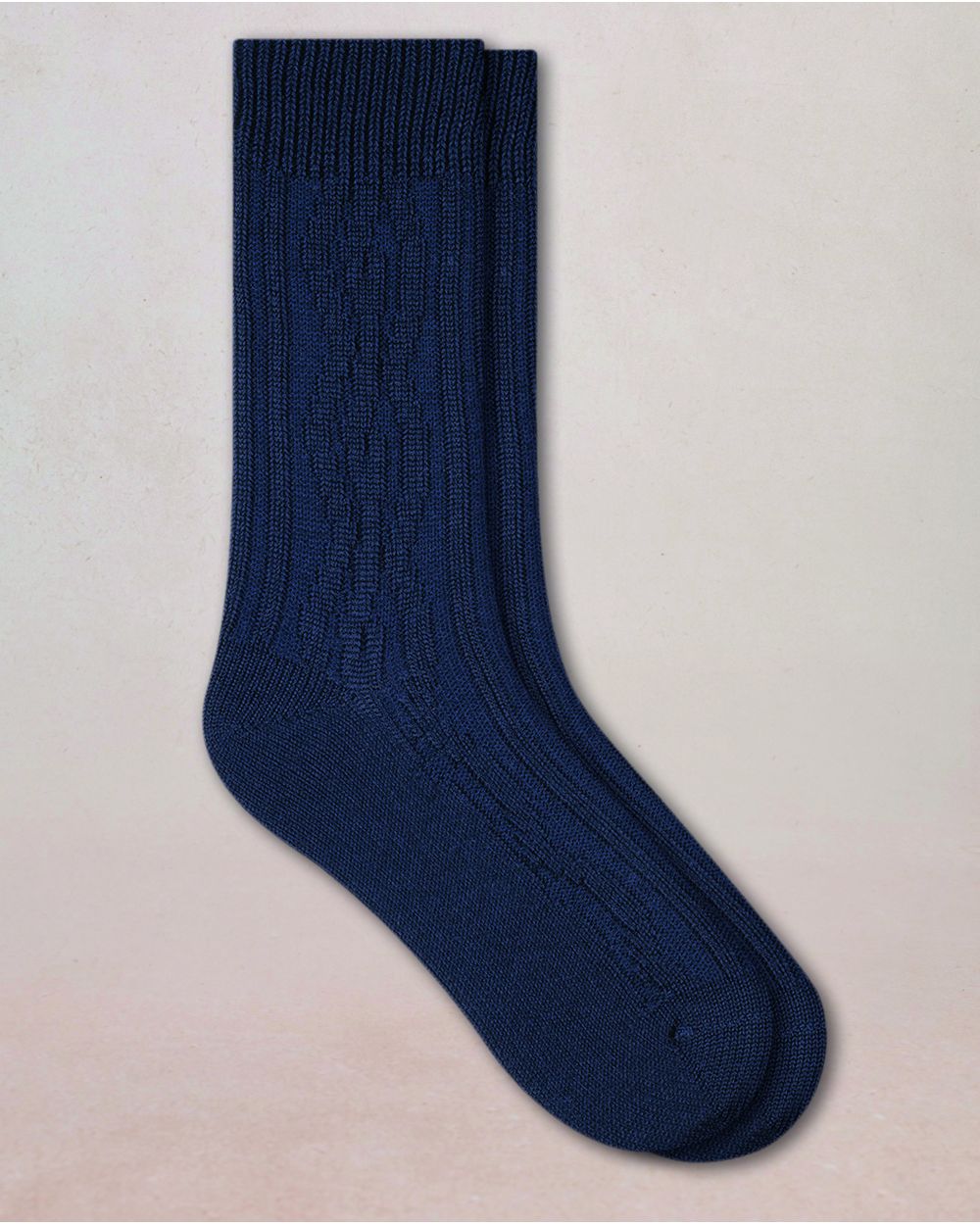BLEUFORET Merino Wool Cable-Knit Socks Brown-7098