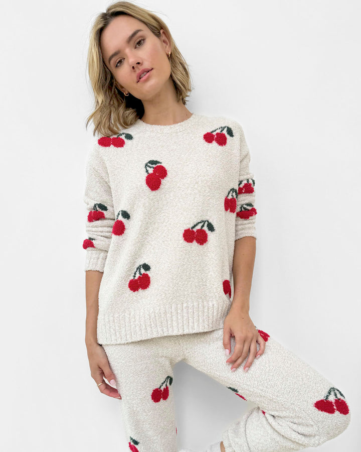 SPLENDID fuzzy sweater Set- NAVY OAT/HEATHER GREY/CHERRIES - RPF1230