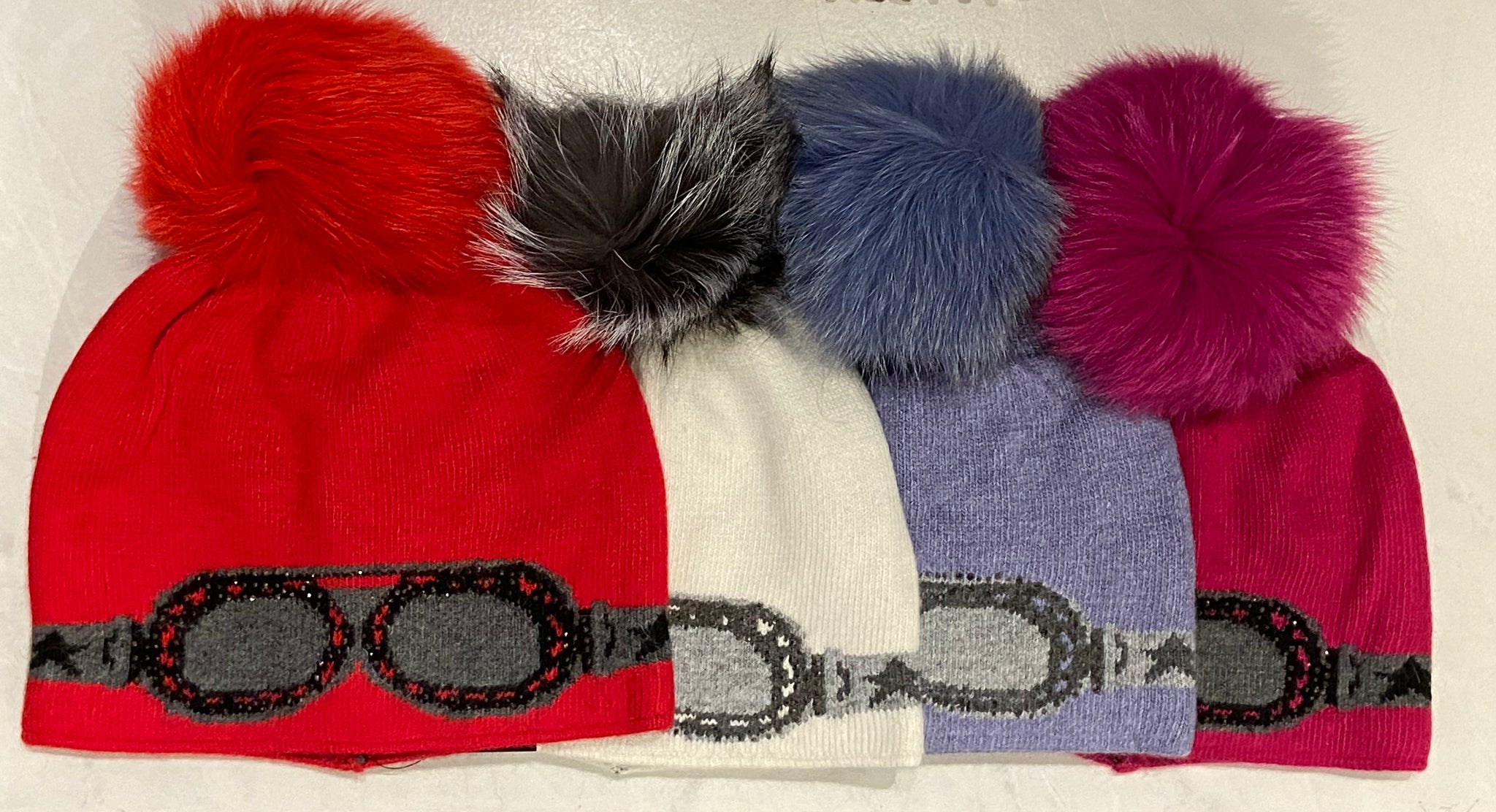 Mitchie's Sparkle Sunglass Beanie with Fox Fur Pom Pom- HT0099