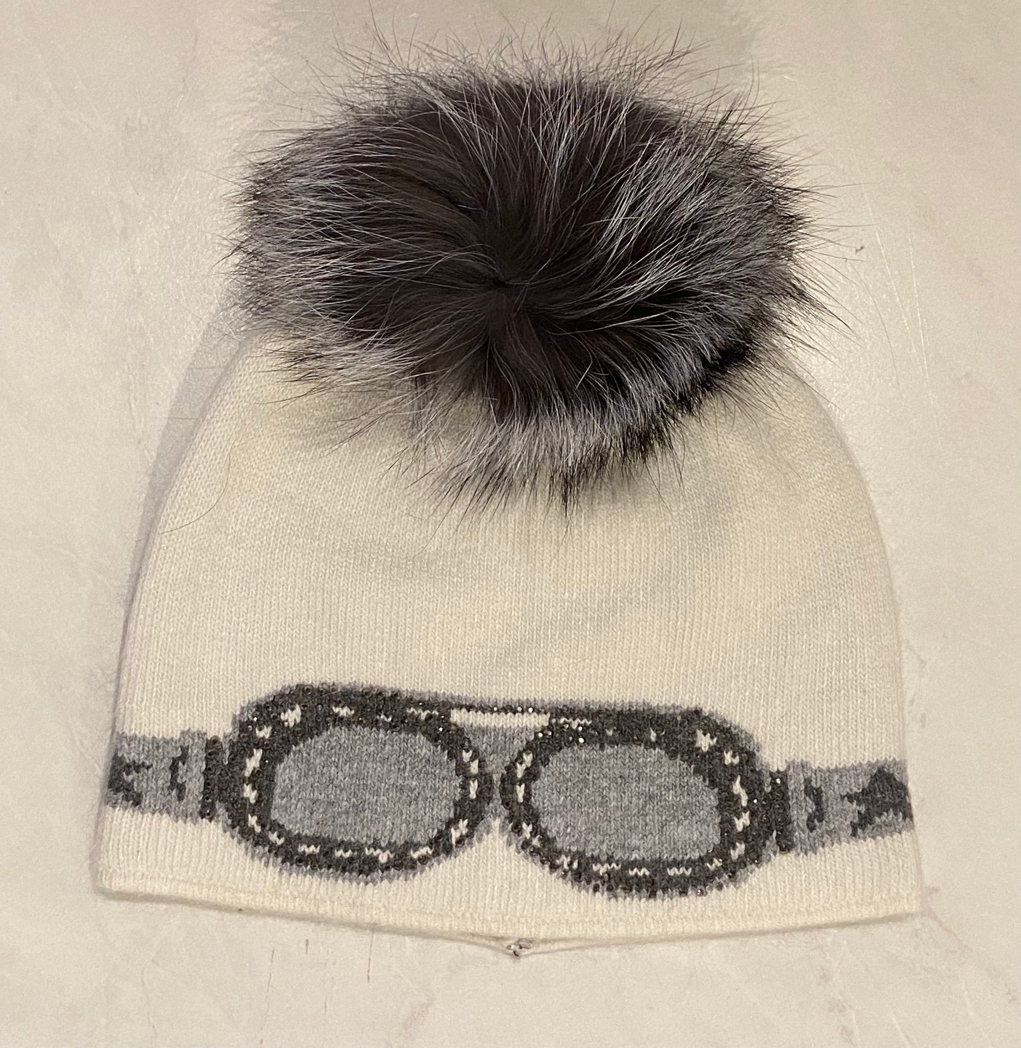 Mitchie's Sparkle Sunglass Beanie with Fox Fur Pom Pom- HT0099