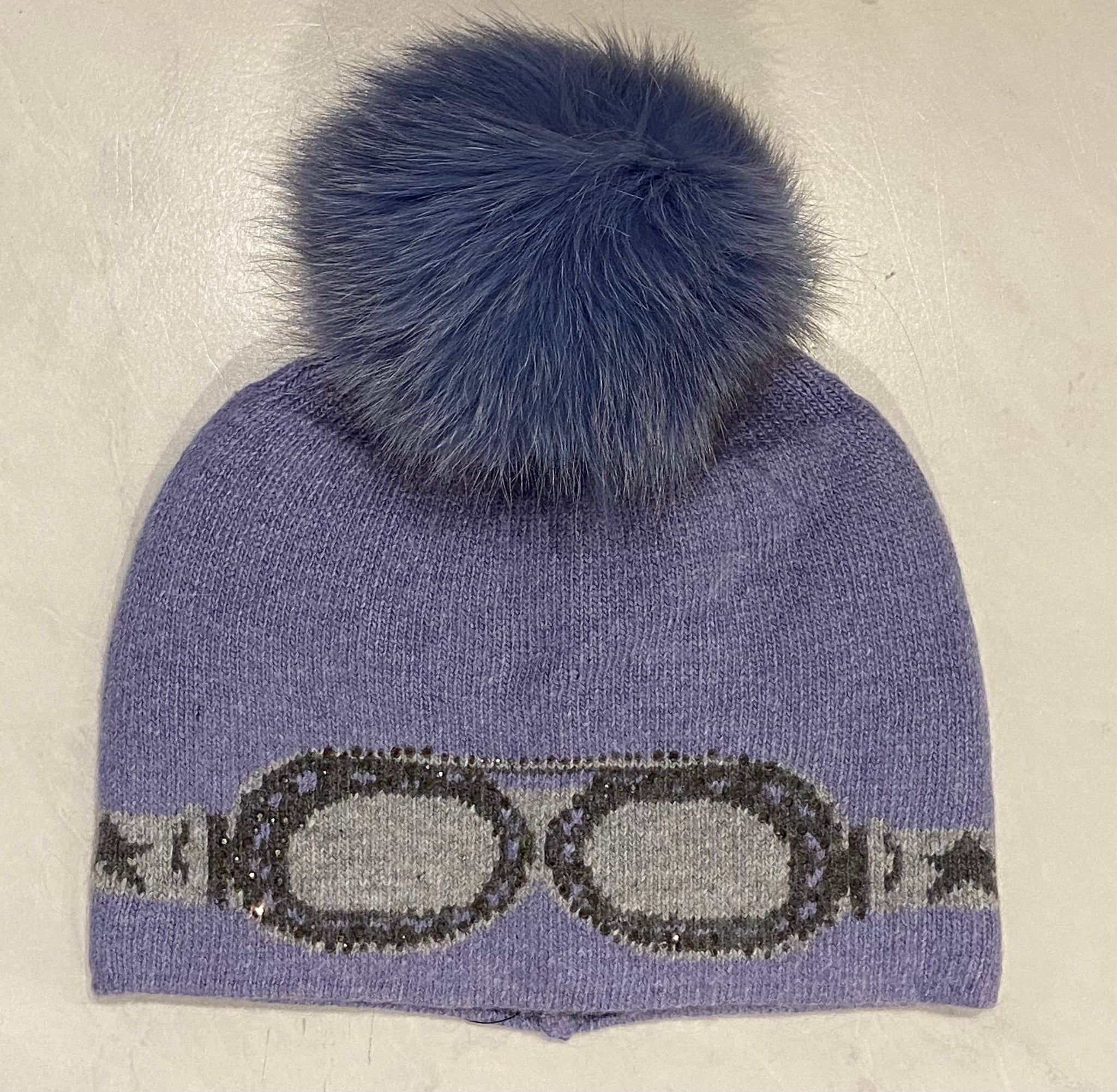 Mitchie's Sparkle Sunglass Beanie with Fox Fur Pom Pom- HT0099