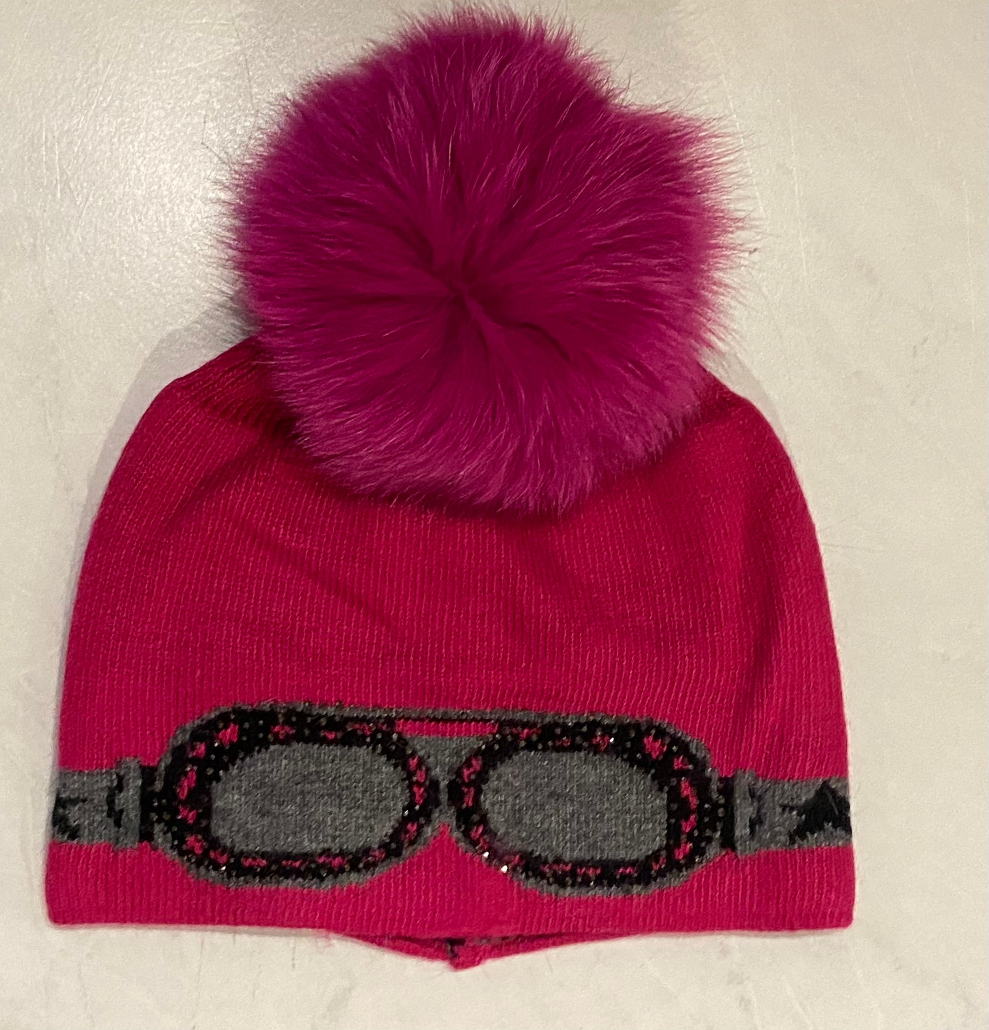 Mitchie's Sparkle Sunglass Beanie with Fox Fur Pom Pom- HT0099