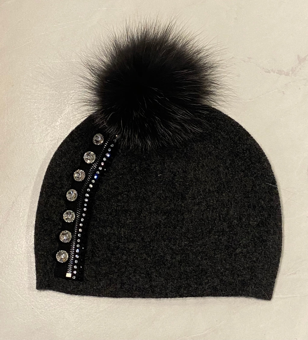 Mitchie's Charcoal Knitted Hat with Zipper Design- HTIM80