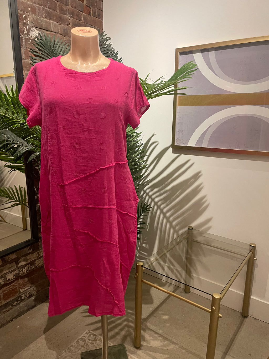 MD50876-Plum Loco 50% Linen 50% Viscose Line Dress