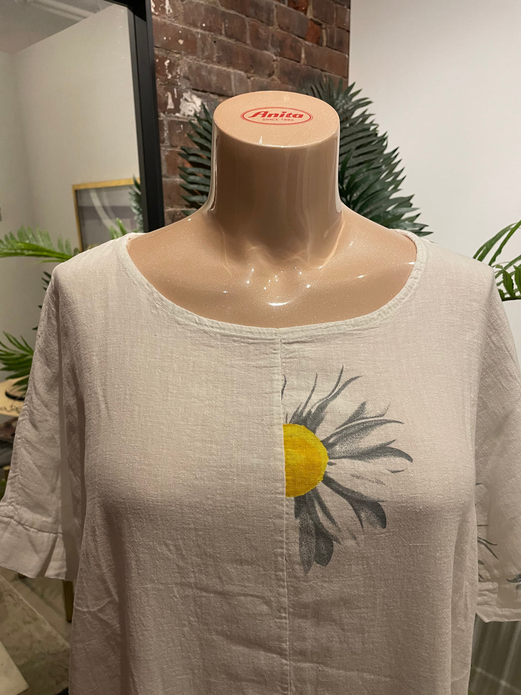 Plum Loco 100% Linen Daisy Print Dress-GM30262