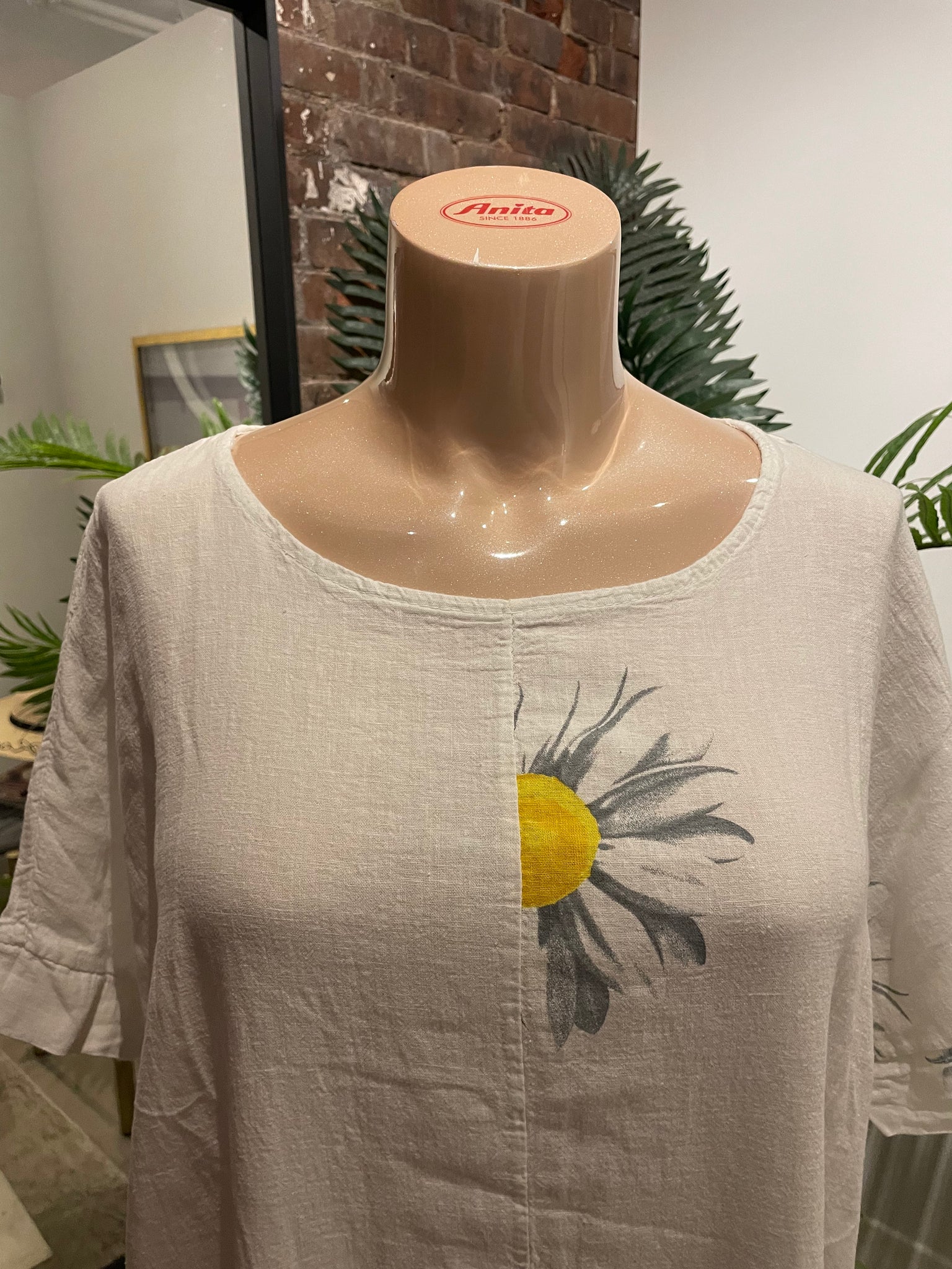 Plum Loco 100% Linen Daisy Print Dress-GM30262