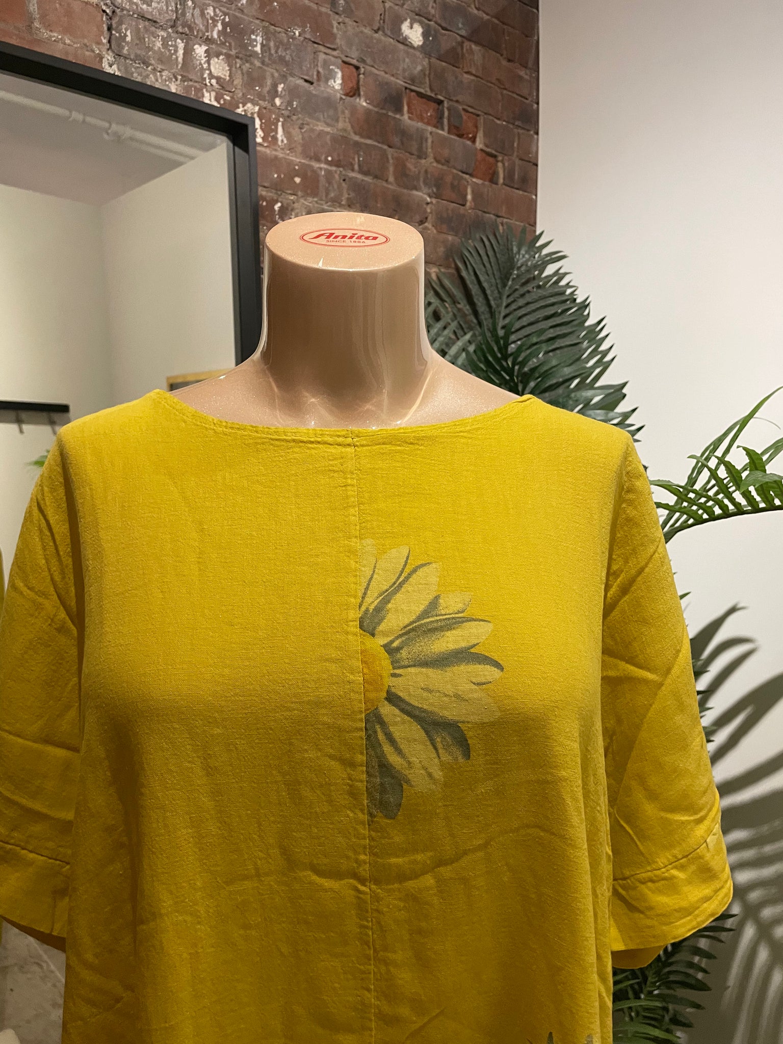 Plum Loco 100% Linen Daisy Print Dress-GM30262