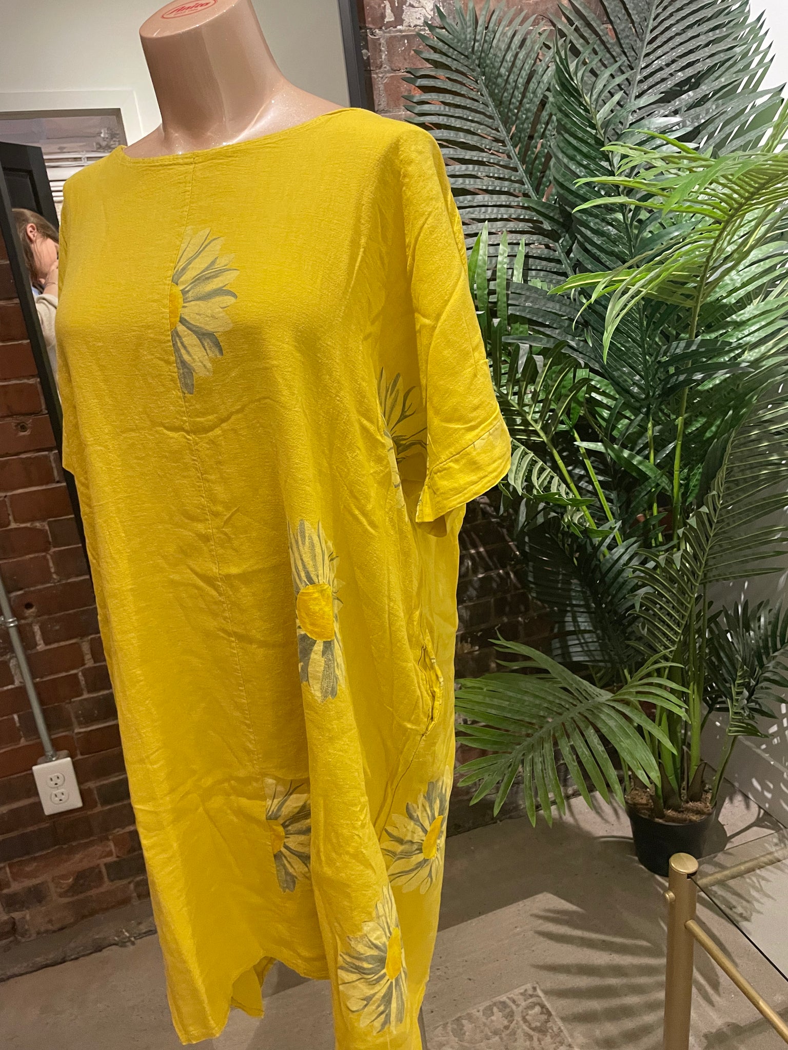 Plum Loco 100% Linen Daisy Print Dress-GM30262