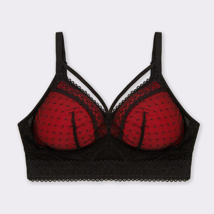 Mia Dot Wire-Free Bralette P6011 - Cameo Rose/Black and Red