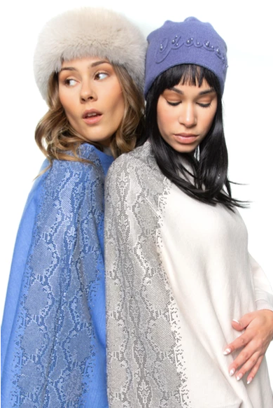 Mitchie's Knitted Poncho with Snakeskin Crystals and Fox Pom Pom